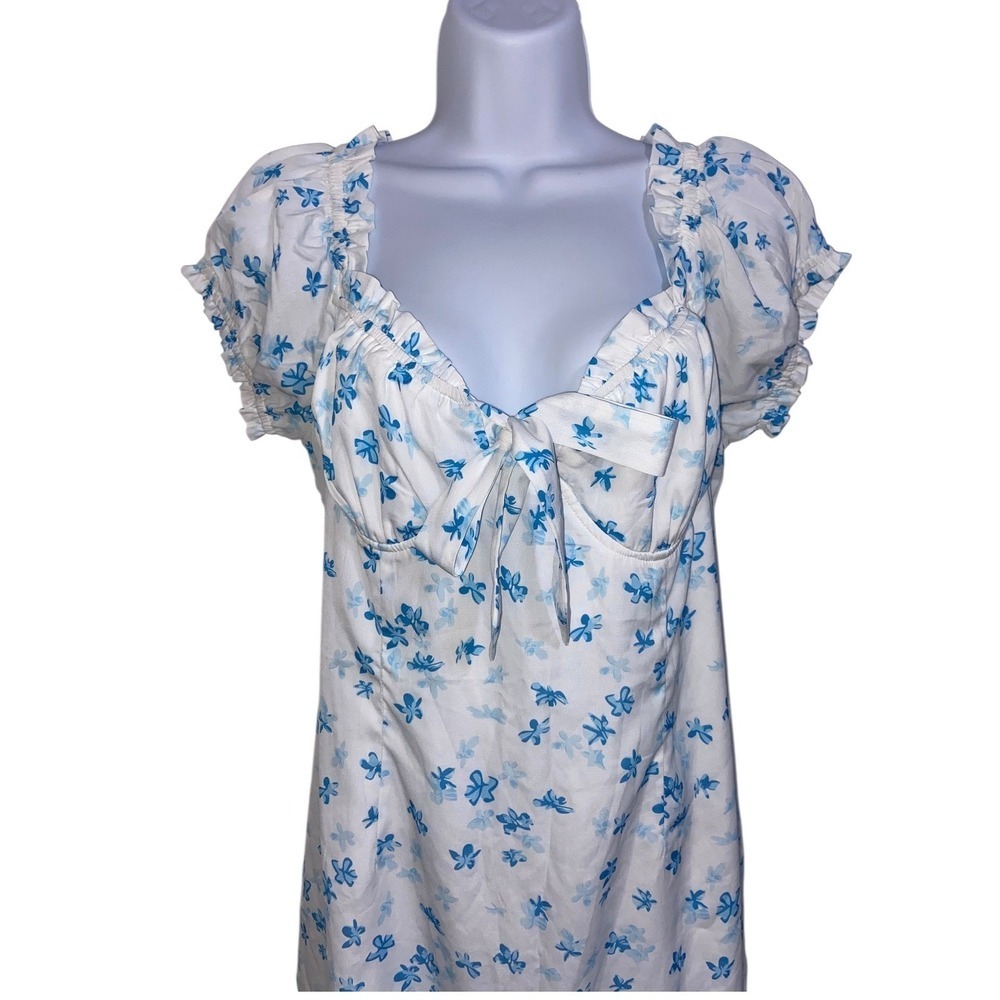Princess Polly Floral Puff Sleeve Tie Front Mini Dress Cottagecore Coquette 12 - Picture 9 of 12